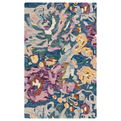 Tapis en laine / coton touffeté à la main Alilia bleu clair / prune / beige