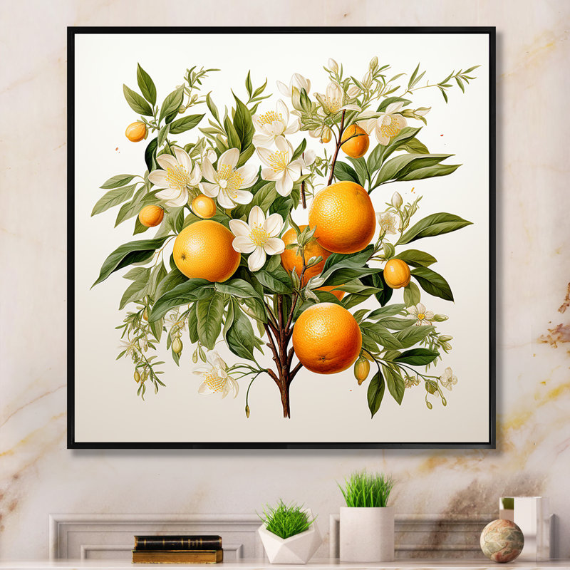 Art mural sur toile de fruits, impression botanique d'oranger, H 30 po x l 30 po x P 1 po, Cadre flottant noir