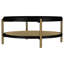 Table basse ronde avec finition noire, tablette de rangement et bois franc asiatique pour la vie principale