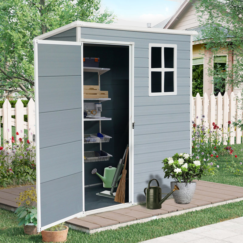 5x3 Resin Outdoor Storage Shed with Floor and Window Grey