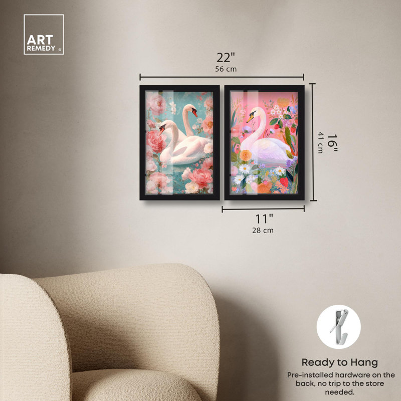 Dreamy Swans Glam Art , H 16 po x l 11 po, Noir