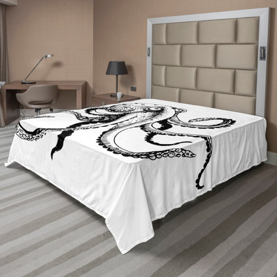 Drap de dessus de pieuvre Ambesonne comique humoristique Doodle noir et blanc