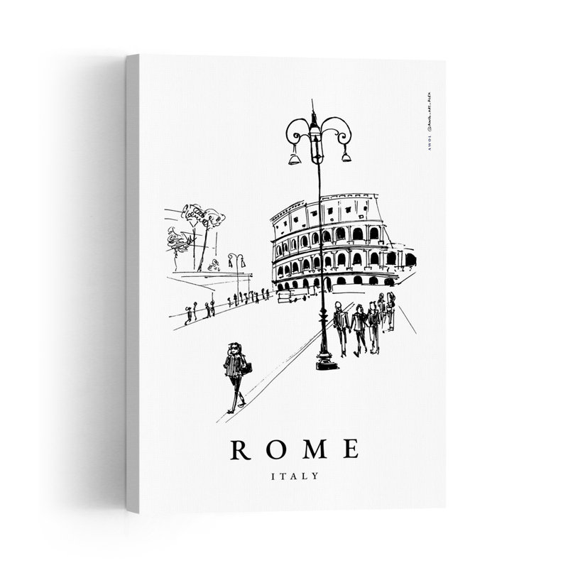 Rome historique : dessin abstrait d'architecture contemporaine, affiche murale., H 36 po x l 24 po