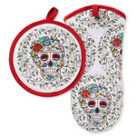 Fiesta Skull and Vine 2-Piece Potholder and Oven Mitt Set
