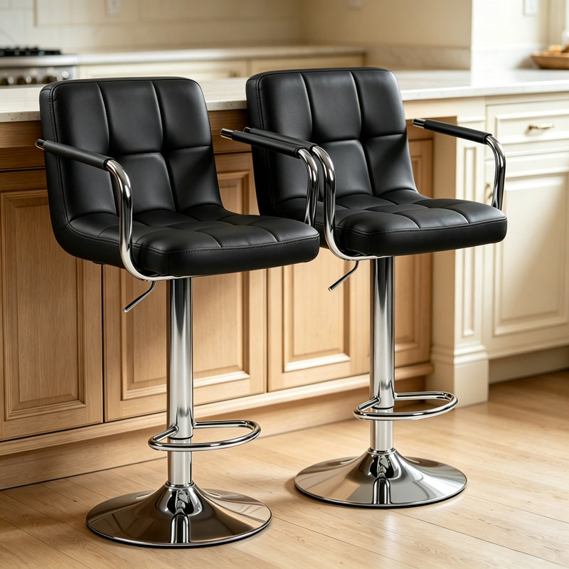 Tabourets de bar pivotants, chaises de bar en cuir synthétique à hauteur de comptoir avec accoudoirs en métal, hauteur réglable pour la salle à manger