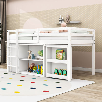 Twin Loft Bed With Drawer Cabinet, Shelf Cabinet And Pulling -Out Desk