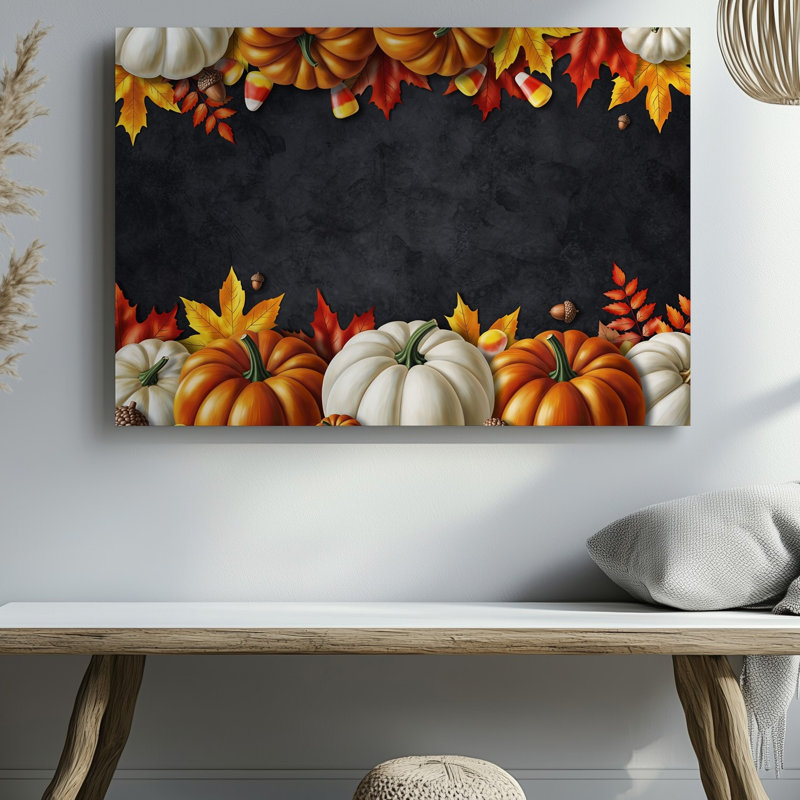 Toile dans une illustration d'automne richement détaillée, art mural texturé foncé, H 20 po x l 30 po