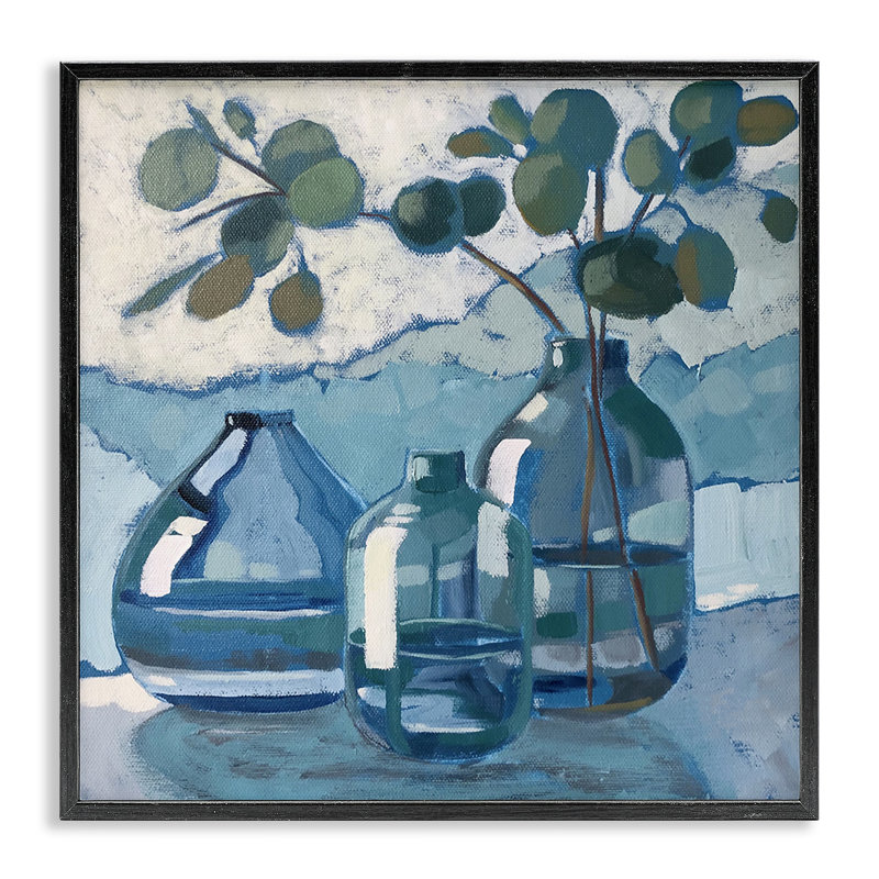 Vases apaisants Eucalyptus Ikebana, H 17 po x l 17 po x P 1,5 po, Giclée encadrée noir minuit