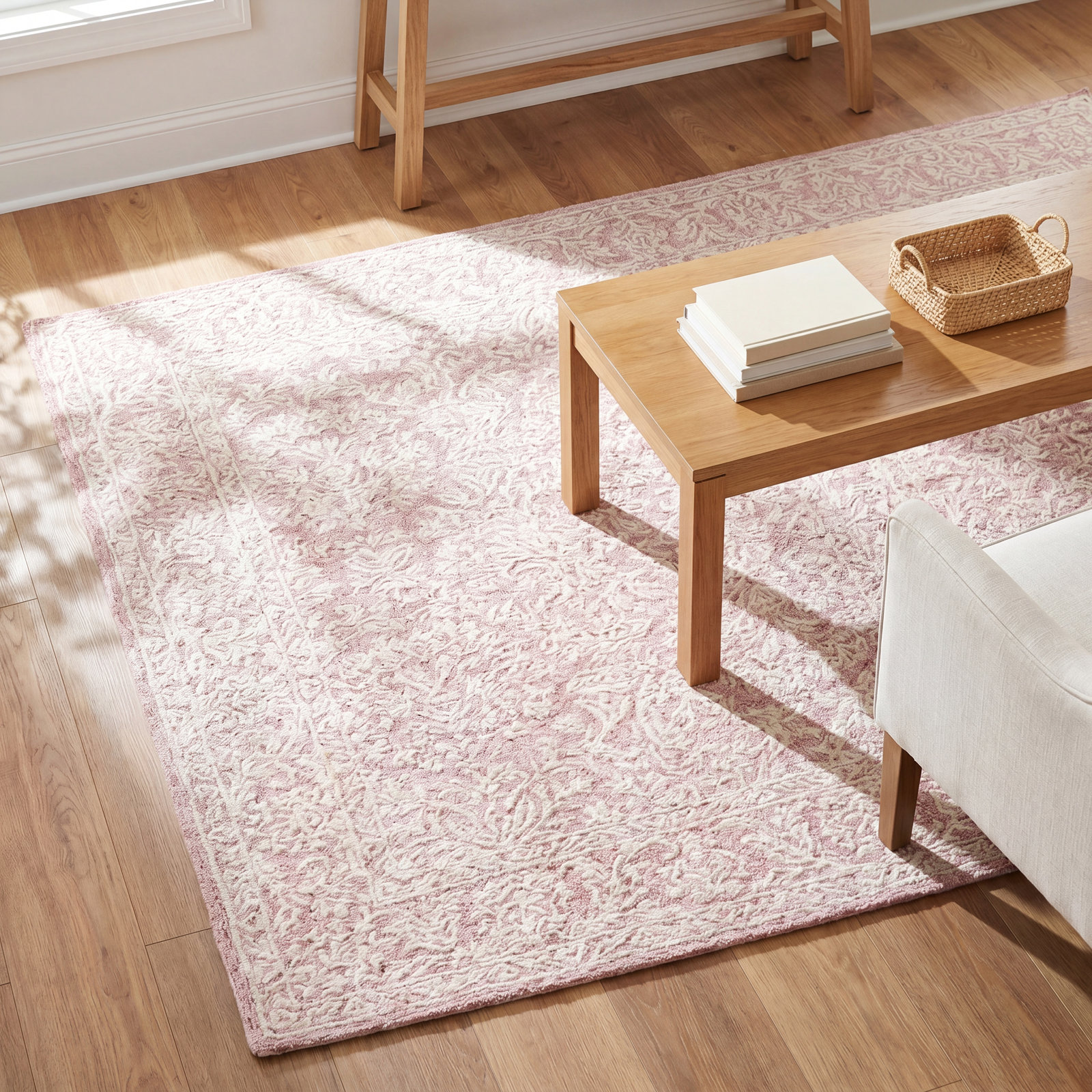 Teasdale Oriental Handmade Tufted Wool Area Rug in Pink/Ivory, Rectangle 8' x 10'