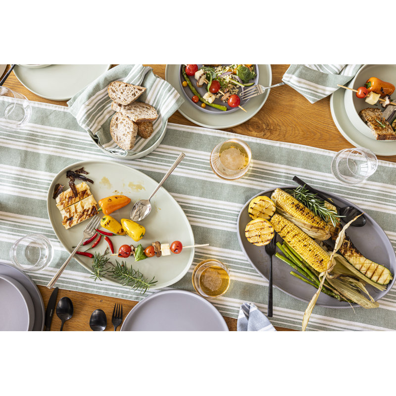 over&back Woven Striped Table Runner, 18" W x 90" L, White/Green