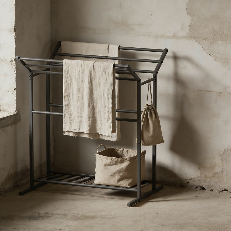 Porte-serviettes autoportant avec tablettes de rangement, porte-couvertures à 6 niveaux pour la salle de bain, le salon ou la piscine, fabrication en métal durable