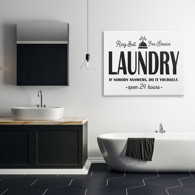«Ring Bell Laundry Signage Vintage Text Style» par lettré et doublé - reproduction sur toile, H 36 po x l 48 po x P 1,5 po