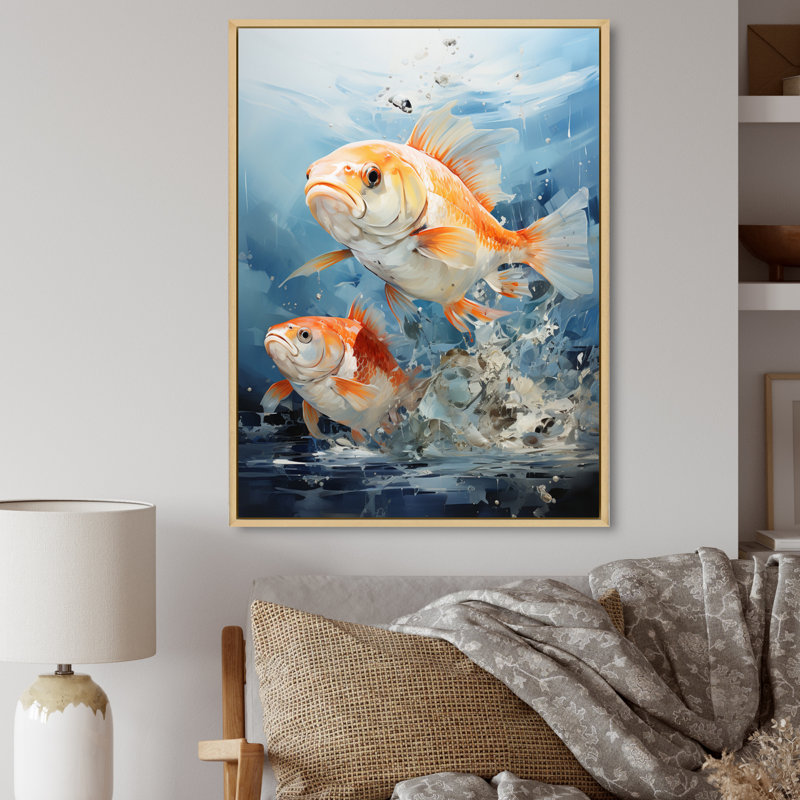 «Fishing Carp Collage I», reproduction d'art sur toile, Cadre naturel flottant, H 32 po x l 16 po x P 1 po