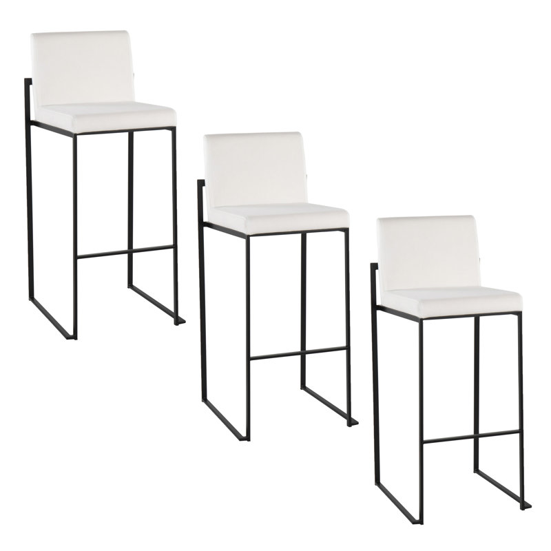 Tabouret de bar et de comptoir à haut dossier en acier et tissu, Velours blanc / noir