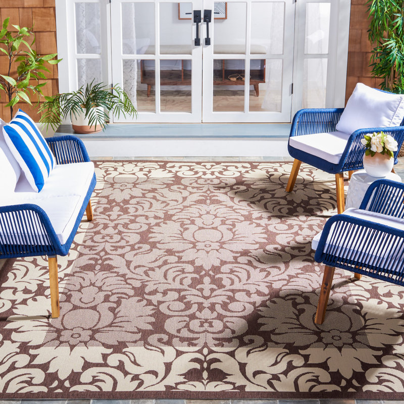 Tapis intérieur / extérieur bleu / beige Davonia, Rectangle 6 pi 7 po x 9 pi 6 po