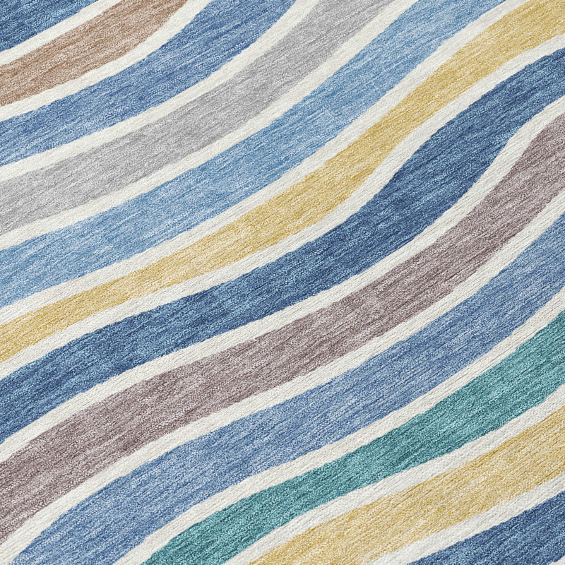 Machine Washable Indoor/Outdoor Micelotta ACN2333 Stripes Rug, Rectangle 3' x 5'