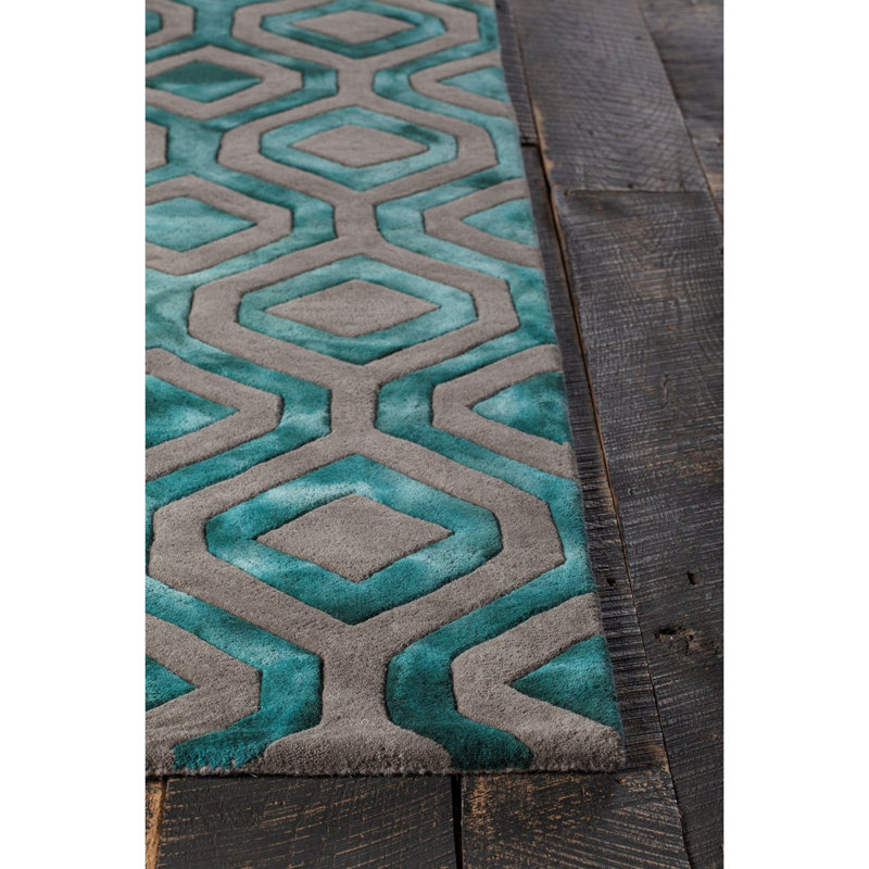 Handmade Geometric Gray Wool 5' x 7'6" Tufted Area Rug