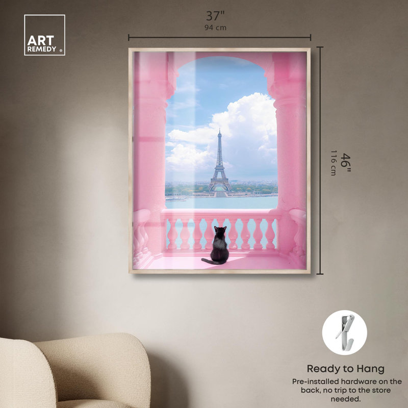 Chat du balcon, reproduction d'art par Art Remedy, H 46 po x l 37 po, Crème, crème