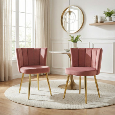 Ensemble de 8 chaises de salle à manger modernes en velours rose moderne avec pieds tubulaires en fer doré et dossier confortable pour le café de la salle à manger