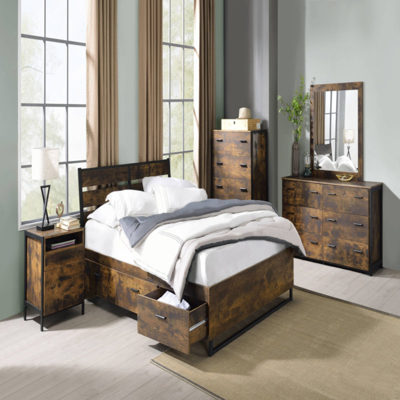 Commode en chêne rustique et finition noire