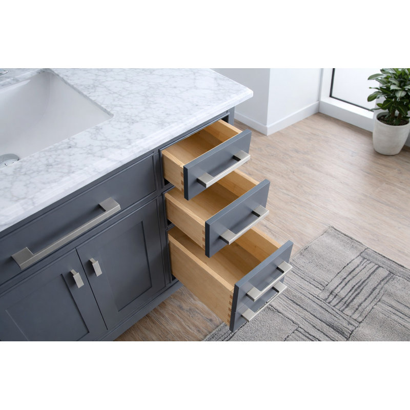 Herrell 42.0'' Single Bathroom Vanity with Carrara Marble Top, Maple Gray