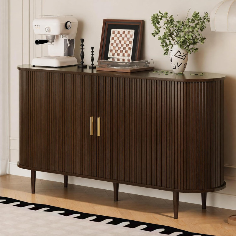 Armoire de rangement 55 po avec portes coulissantes et tablettes réglables, 15.75"D x 55.09"W x 29.53"H, Walnut