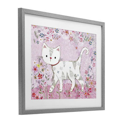 «Walking Cat on Pastel», reproduction encadrée sous verre, par Clare Tupper