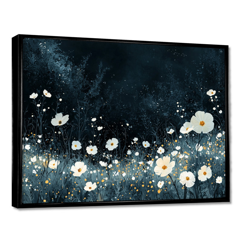 Wolter - Floral Wall Art, H 16 po x l 32 po, Cadre flottant, Noir, noir, noir, noir