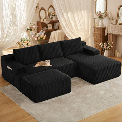 95" Boneless Modular Sectional Sofa, Cloud Couch with Right Facing Chaise, Oversized Deep Seat, U-Shaped, Soft Corduroy Fabric, Sectional Couch for Living Room