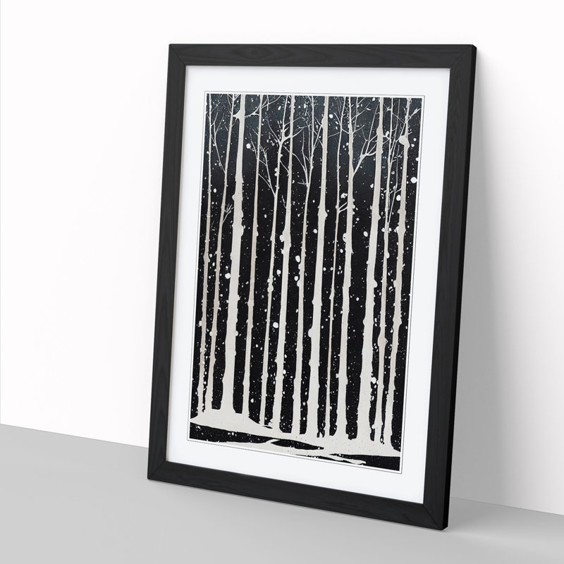 Winter Forest Splatter 1 Piece Single Picture Frame Painting, 64cm H x 46cm W x 2cm D, Oak