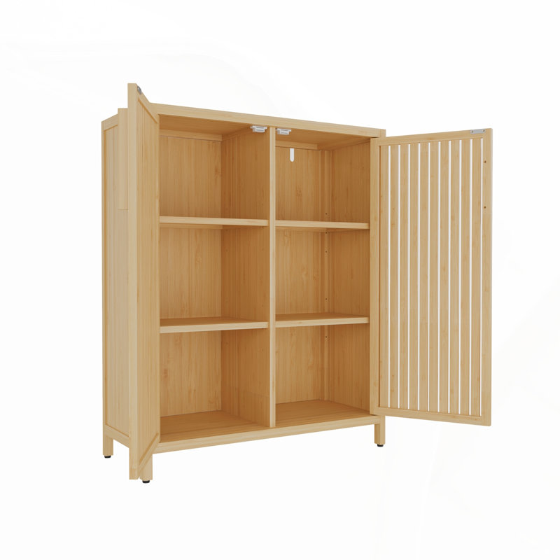 42 Inch Multi-Scene Use Large Capacity Storage Cabinet with Durable Bamboo Construction and Versatile Shelves for Home Organization