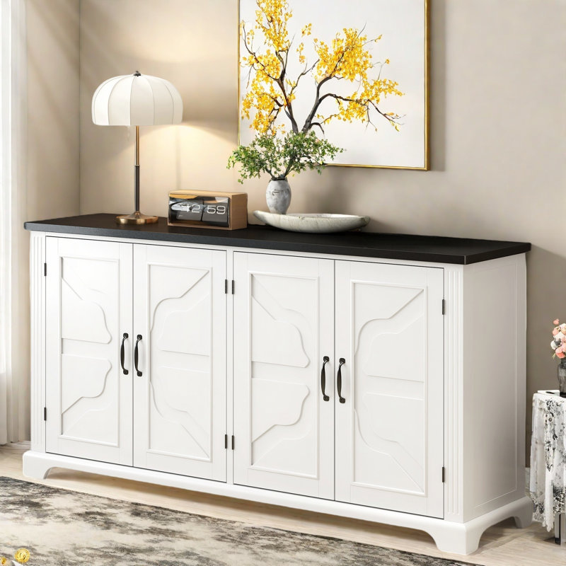 Buffet de style campagnard avec portes réglables 4 portes American Country, Noir / blanc