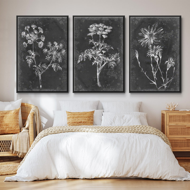 Ardoise florale I 3 pièces, Noir, H 27 po x l 54 po