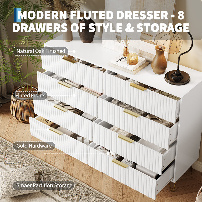 40 cm W Chest of 8 Drawers, White