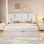 Grand lit plateforme tapissier avec système de rangement hydraulique, sans sommier tapissier, beige