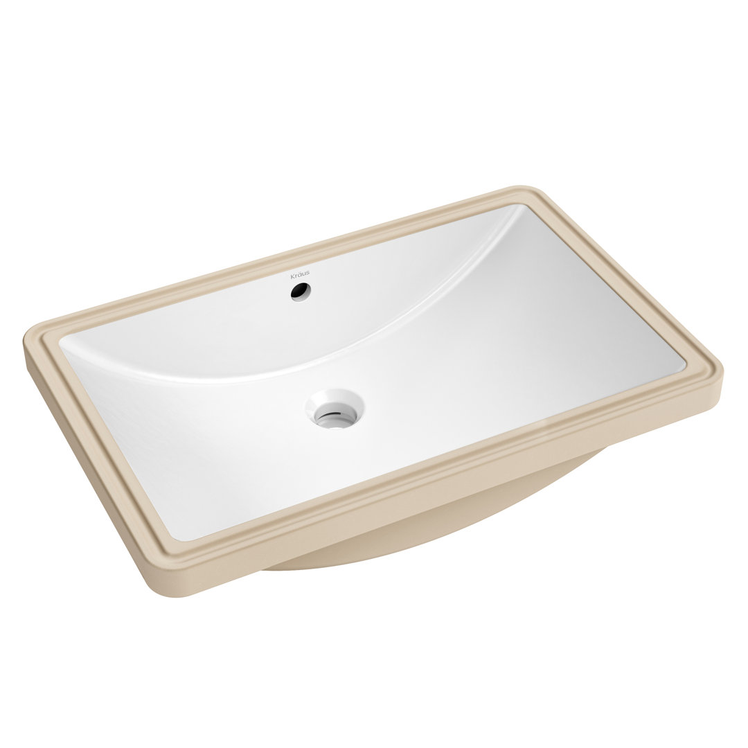 KRAUS Elavo. Rectangular Porcelain Ceramic Undermount Bathroom Sink In White With Overflow Drain, KCU-243 Kraus