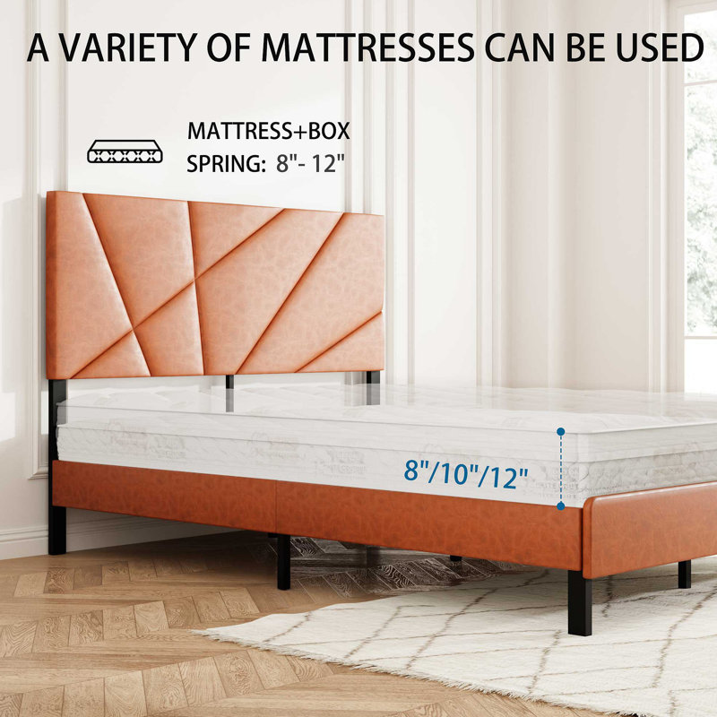 cadre de lit en métal avec plateforme carrée avec rangement sous le lit, aucun matelas à ressorts requis, Lit double