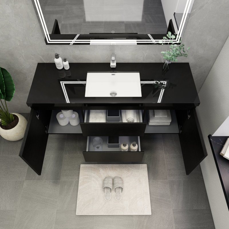 Castin 60" Wall-Mounted Single Bathroom Vanity Set, Rich Matt Black