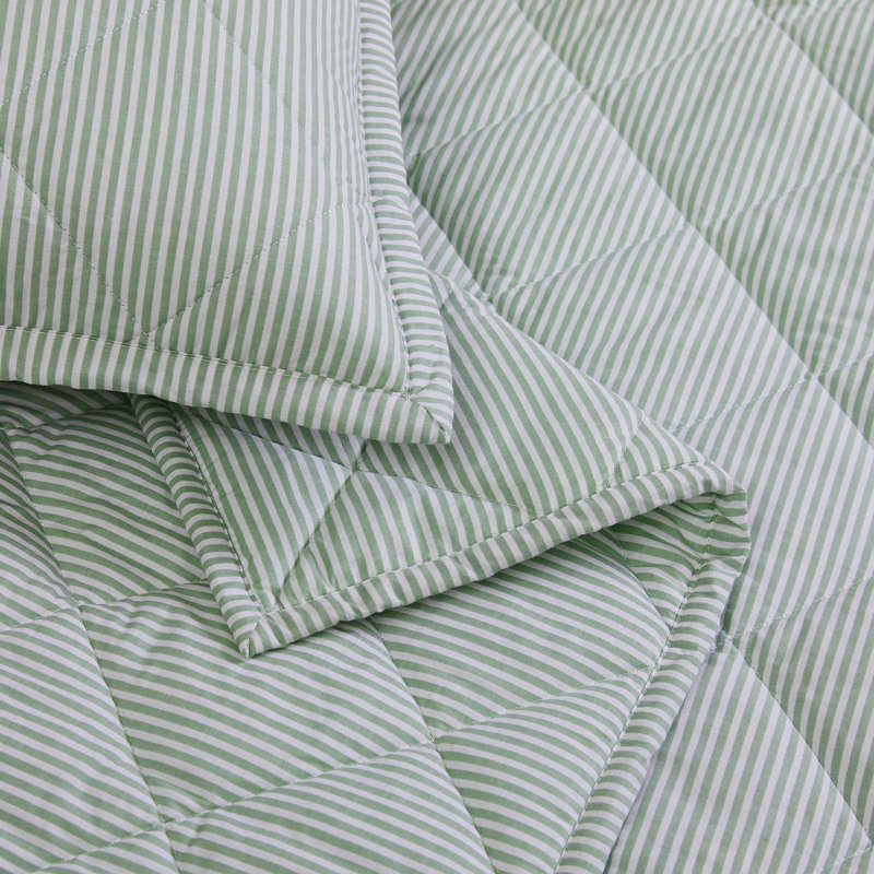 Ensemble de courtepointe Brooklyn Loom Pinstripe, Courtepointe pour lit simple + 1 taie décorative , Blanc / sauge
