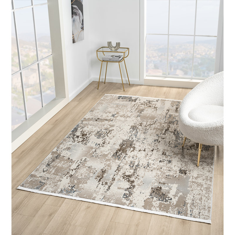 Tapis abstrait beige / bleu de la collection Taige, Rectangle 7 pi x 10 pi 10 po