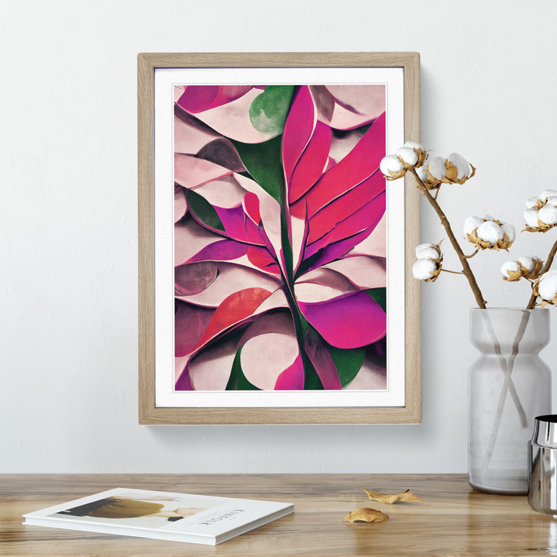 Abstract Leaf Art No.4 - Print, 66cm H x 48cm W, Oak Framed, White