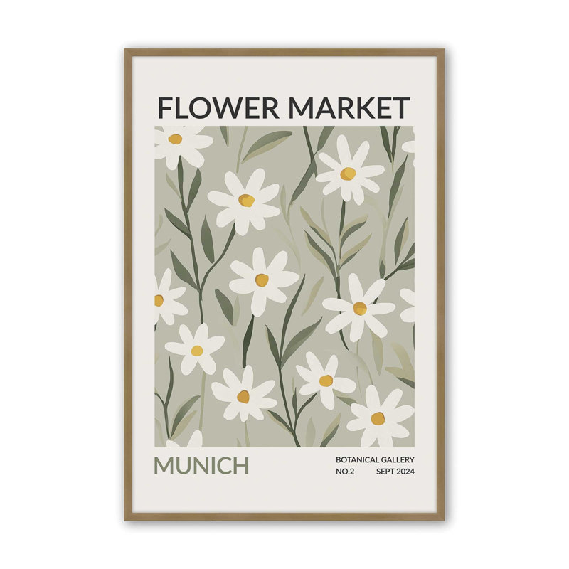 Imprimé du marché aux fleurs de Munich , H 21,25 po x l 17,25 po x P 1,25 po, Reproduction encadrée sans passe-partout
