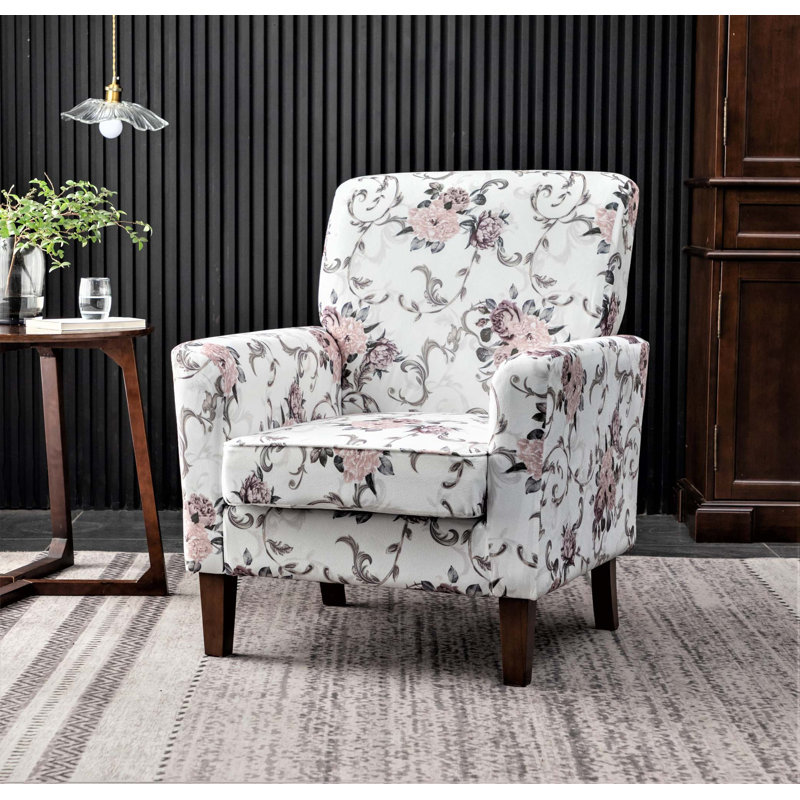 Fauteuil à motifs en mélange de polyester avec structure en bouleau massif et garniture