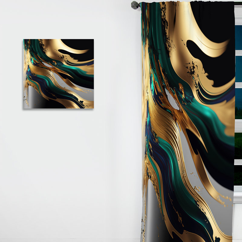 Agate verte et dorée II - Rideau transitionnel abstrait - Velours obscurcissant - 1 panneau, L 52 po x L 120 po