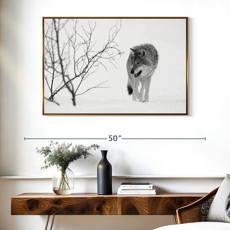Chasse au loup d'hiver, Cadre flottant doré, 40 po x 27 po