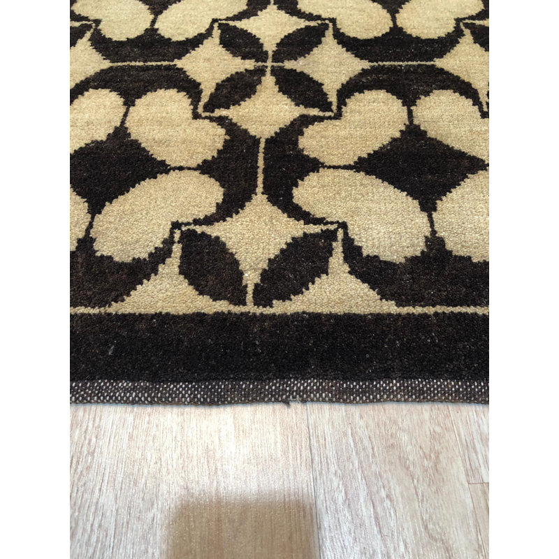 Tapis noir en laine noué à la main Pavel, Rectangle de 10 pi x 14 pi