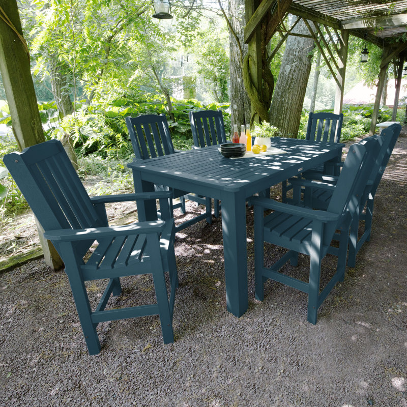 Midwest 6 - Person Patio Dining Set with Rectangular Table, Nantucket Blue, 36'' H x 42'' W x 72'' L