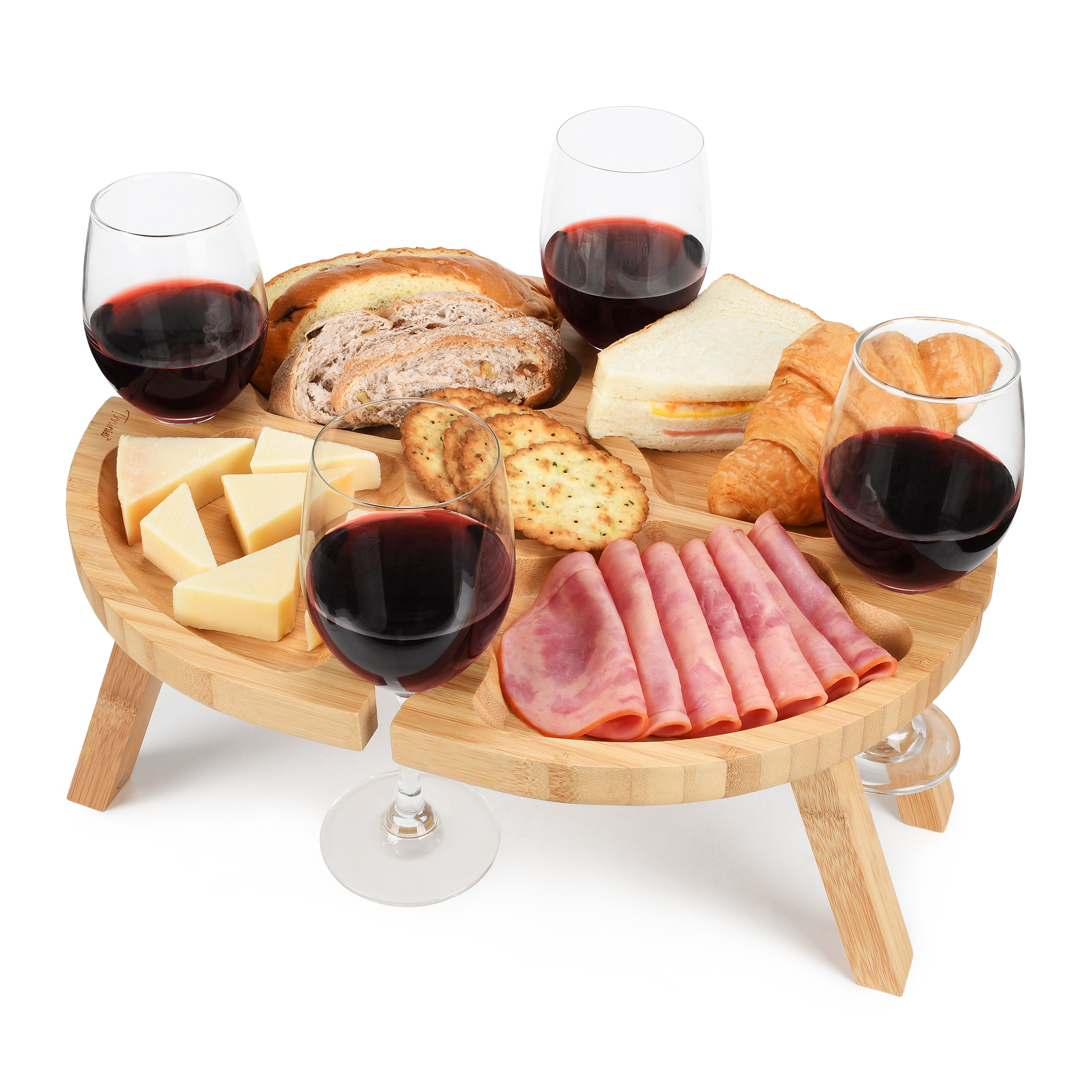 Portable Wine Table - Keeps Wine Glasses & Bottle in Place - Outdoor Wine Table - Wine Picnic Table - Wooden Outdoor Folding Picnic Table with Glass