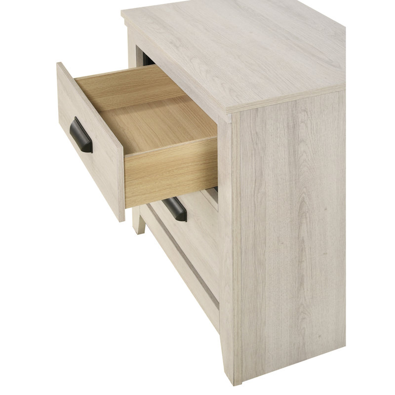 Table de chevet contemporaine pour chambre à coucher en beige - Rangement à deux tiroirs avec 2 tiroirs robustes et structure pour tiroirs en métal
