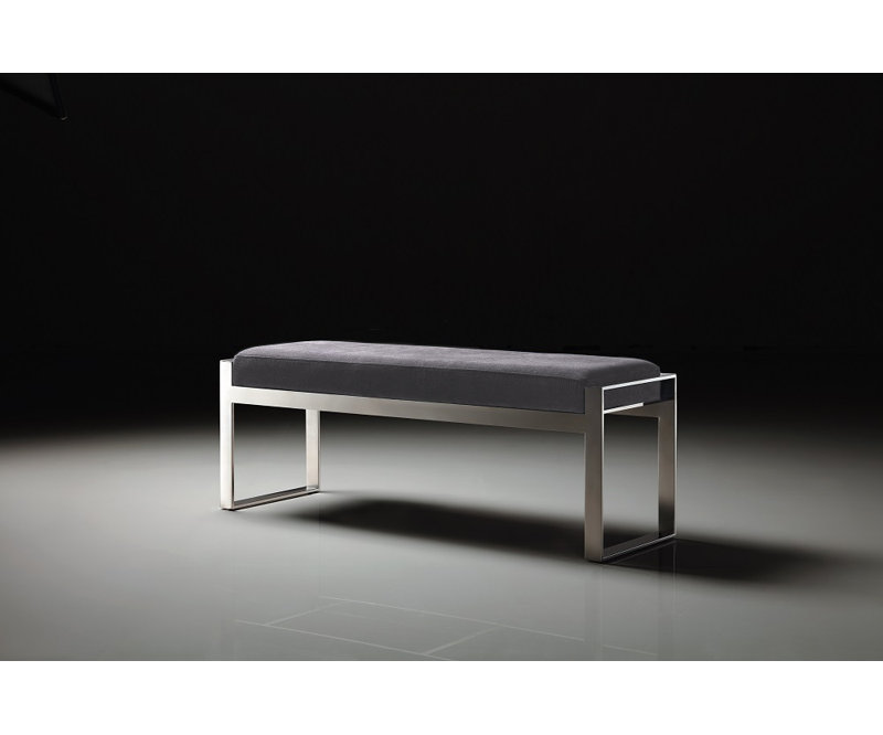 Gray Velvet Upholstered Bench with Stainless Steel Legs